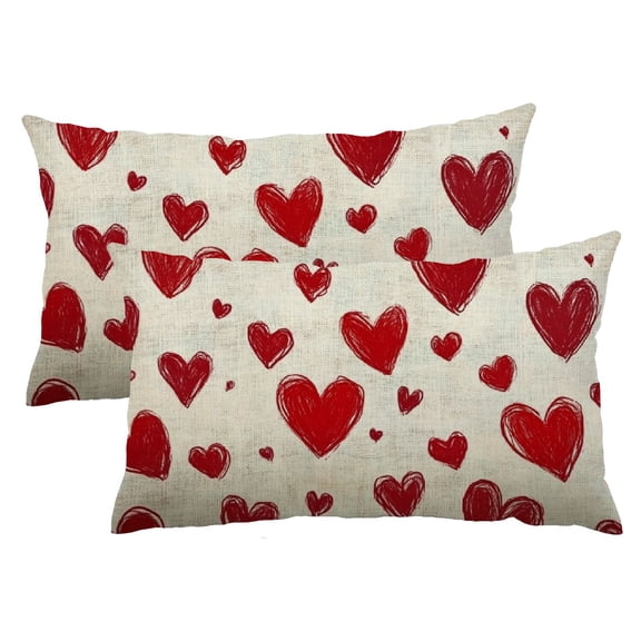 Qinduosi 12x20 Inch Set of 2 Valentine's Day Red Hearts Decorations Holiday Farmhouse Decorative Pillow Case for Sofa Couch Decor 12x20inch