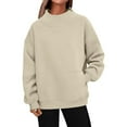 thumbnail image 3 of Bibifish Womens Sweatshirts Cream Turtleneck Solid Color Soft Sweatshirts Oversized Fit Fall Winter Casual Daily Wear Comfortable Sweatshirt, 3 of 5