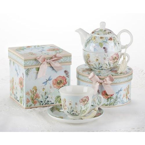 Delton Product Porcelain Tea for One in Gift Box Blue Butterfly 5.8 Inches 