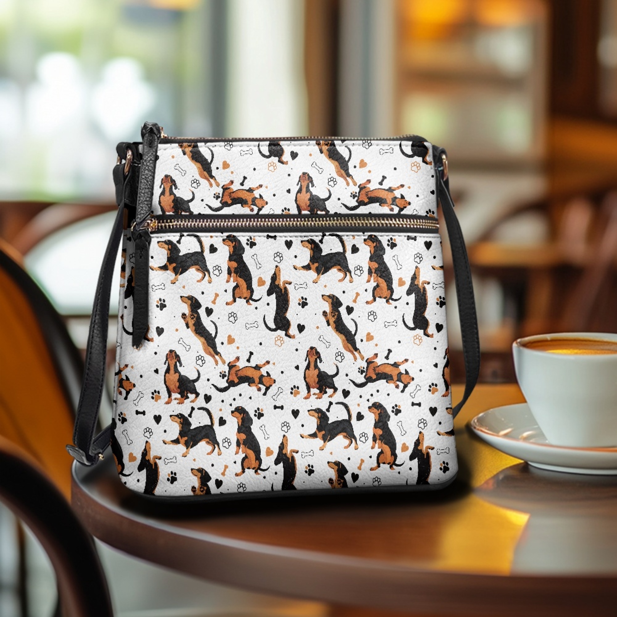 Kuiaobaty Dachshund Paw Print Crossbody bag for Women, Waterproof Vegan Leather Shoulder Handbag with Adjustable Strap, Roomy Multi Pockets Hobo Purse Crossbody for Travel