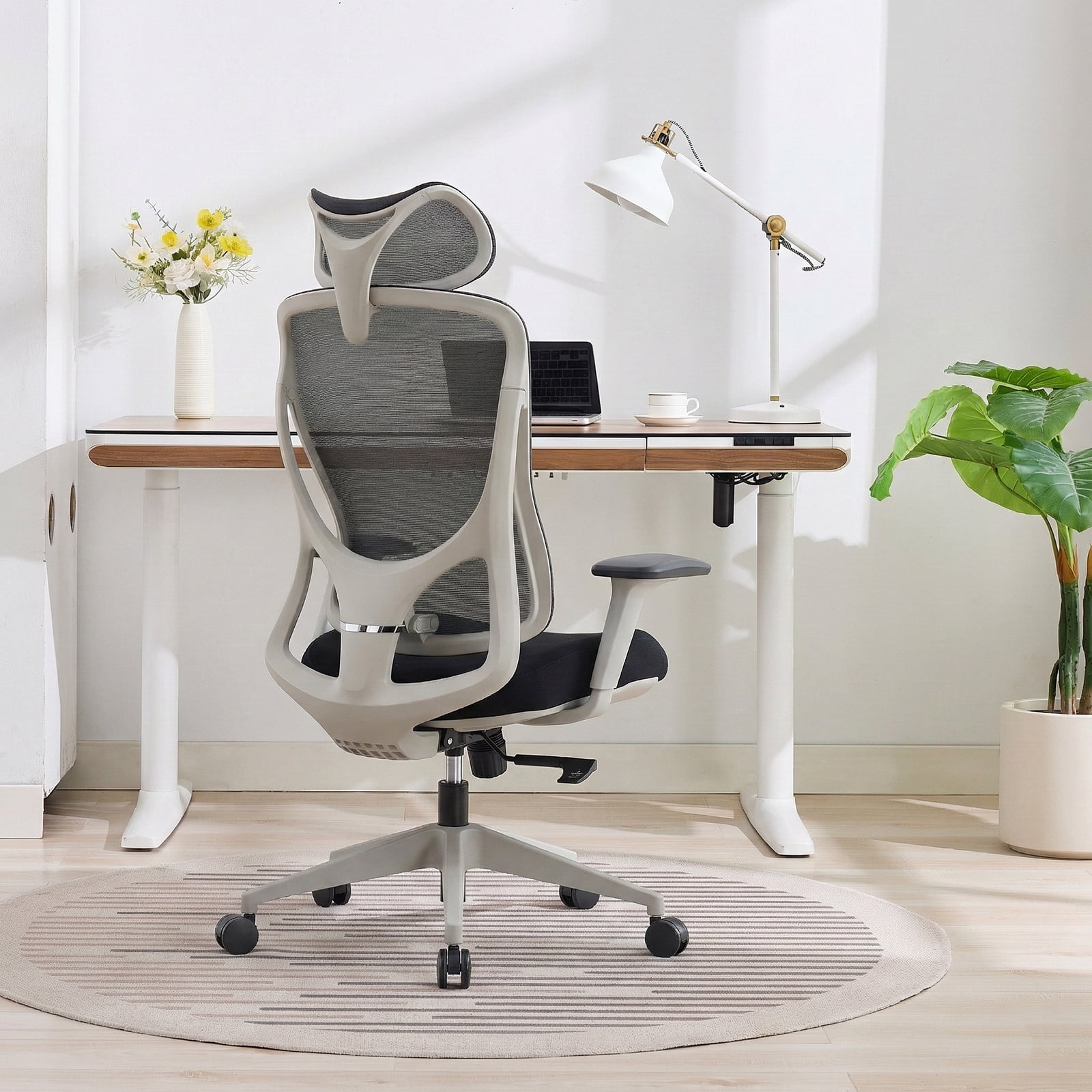 Nouhaus Apertura Ergonomic High Back Office Chair, Mesh Desk Chair with 3D Armrests and Dynamic Lumbar Support, Gray