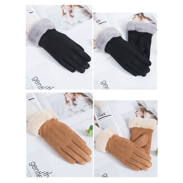 1 Paire De Gants Femme Hiver Doux Daim Chaud Peluche Doublé Écran