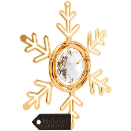 Christmas Cut Out Ornaments Matashi 24K Gold Plated Crystal Studded Snowflake Ornament with Clear Cut Crystals Gift For Mothers day, Christmas, Birthday ()