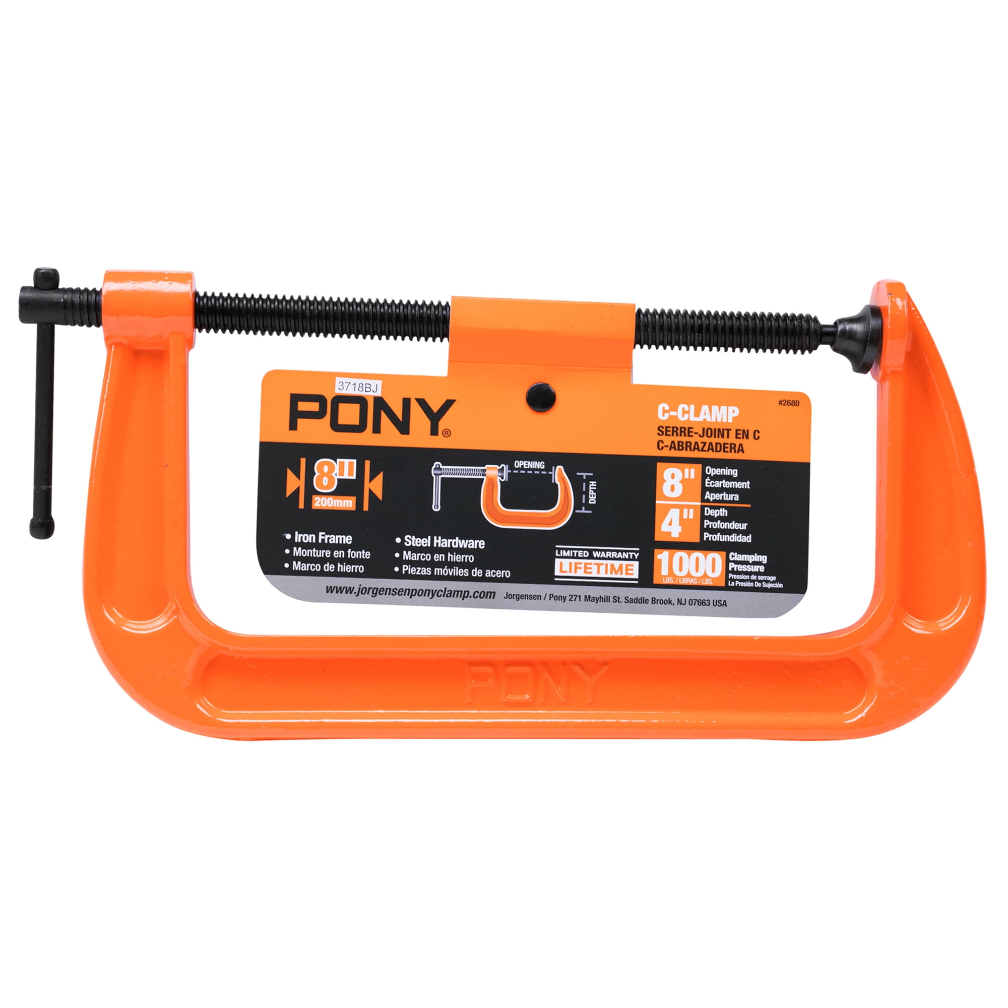 Pony 8 inch CClamp 8 inch opening, 4 inch Throat Depth, 1,000 Pound Clamping Force