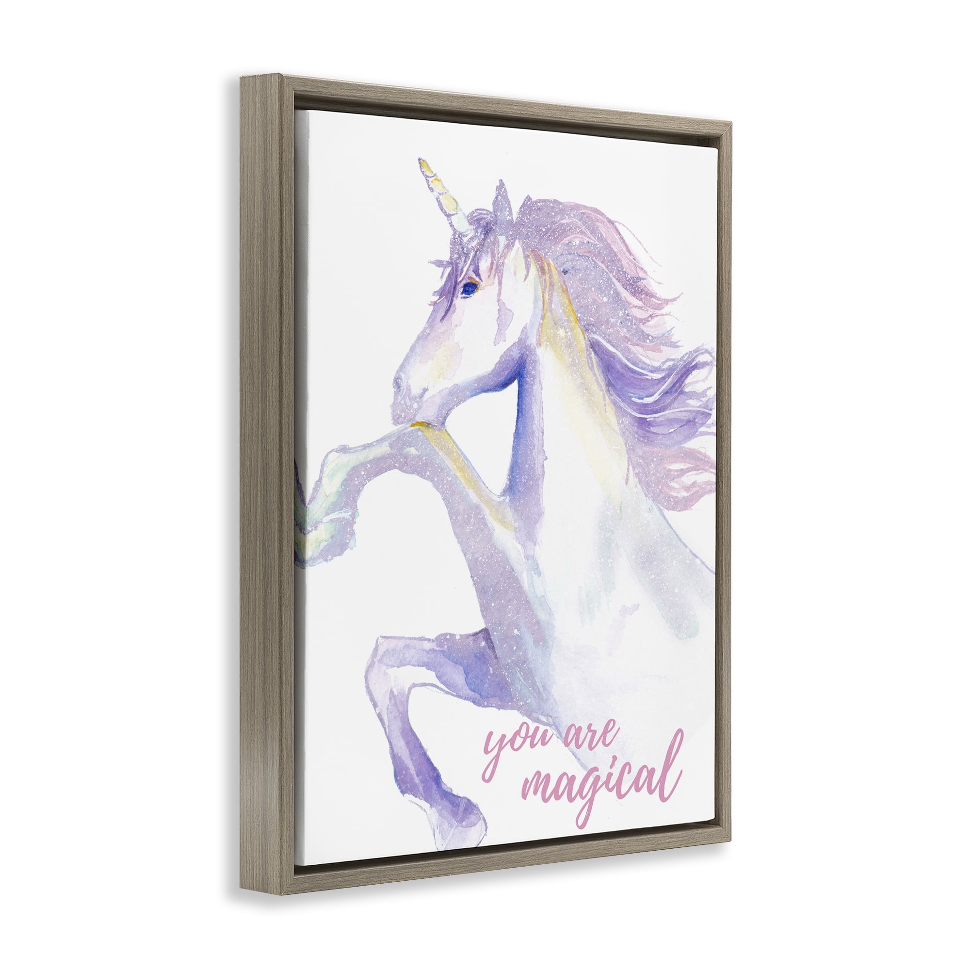 Stupell Industries You Are Magical Unicorn Fairy Tales & Fantasy Painting Brown Floater Framed Art Print Wall Art, 25 x 31