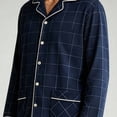 thumbnail image 4 of TKKCS Mens 100% Cotton Long Sleeve Pajama Set Loose Fit Soft Notch Collar Button Down Sleep Loungewear with Pockets Dark Blue XL, 4 of 6