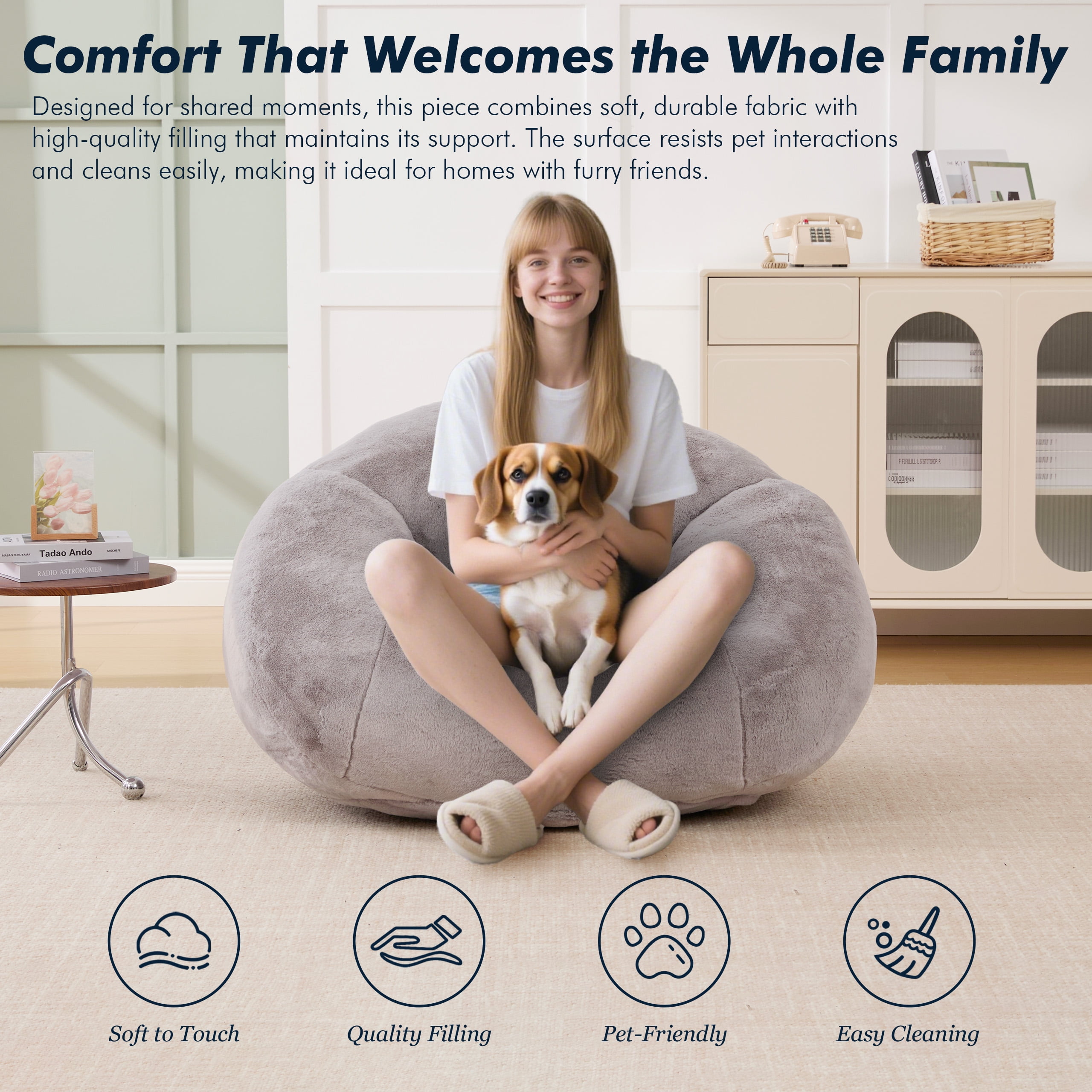Homefun Bean Bag Chair Lazy Sofa for Adults Teens,Shell Shaped Comfy Sofa with Armrests for Bedroom Living Room,Gaming Reading