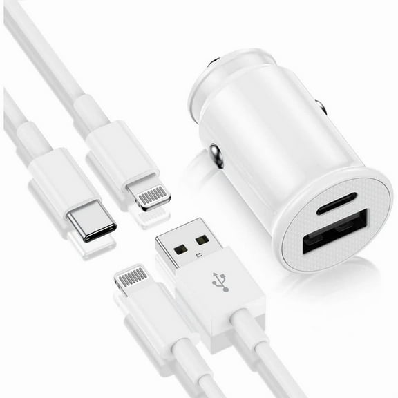 iPhone Fast Car Charger, [Certified] Car Fast Charging Adapter, Dual Port USB A   USB C Plug with 2 Pack 6ft USB-C to 8-Pin   USB-A to 8-Pin Cable for iPhone 14 Pro/13 Pro Max/12 Mini/11 Pro/SE/X/8