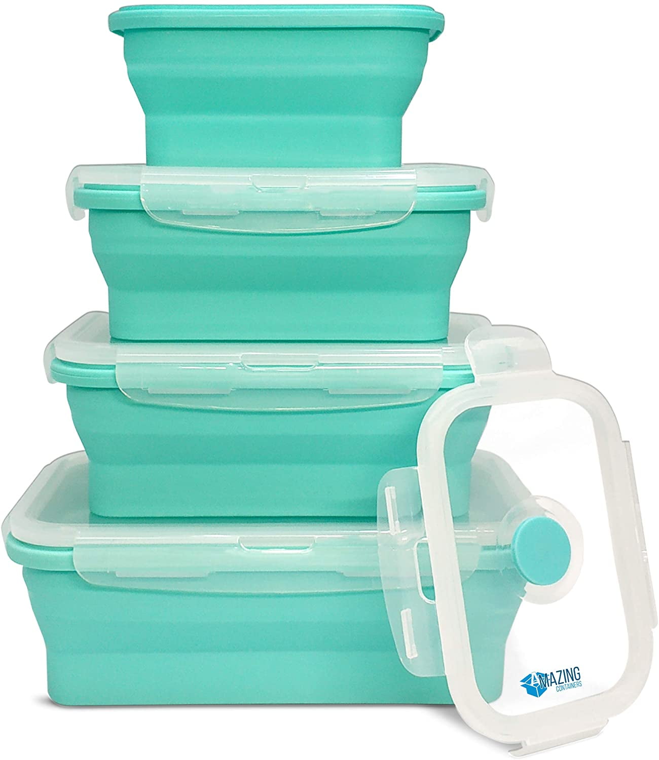 Collapsible Containers Set of 4 Square Silicone Food Storage Stackable