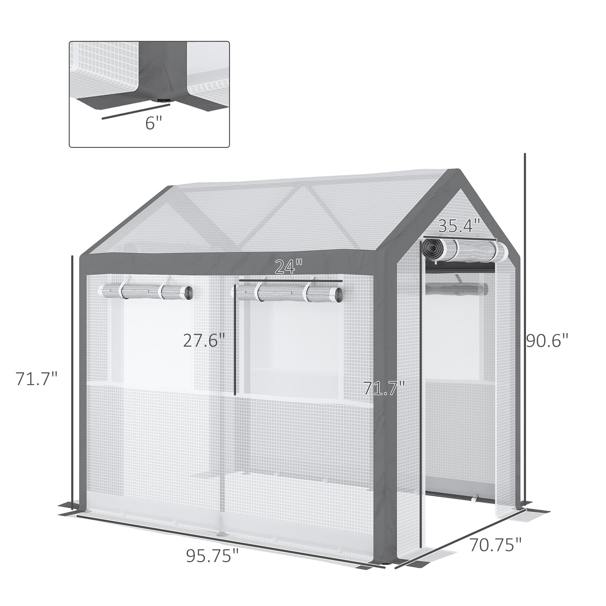 Outdoor Storage Shed Outsunny 8' x 6' x 7.5' Walk-In Greenhouse, Outdoor Gardening Canopy with 6 Roll-up Windows, 2 Zippered Doors & Weather Cover, White,Garden Storage Shed