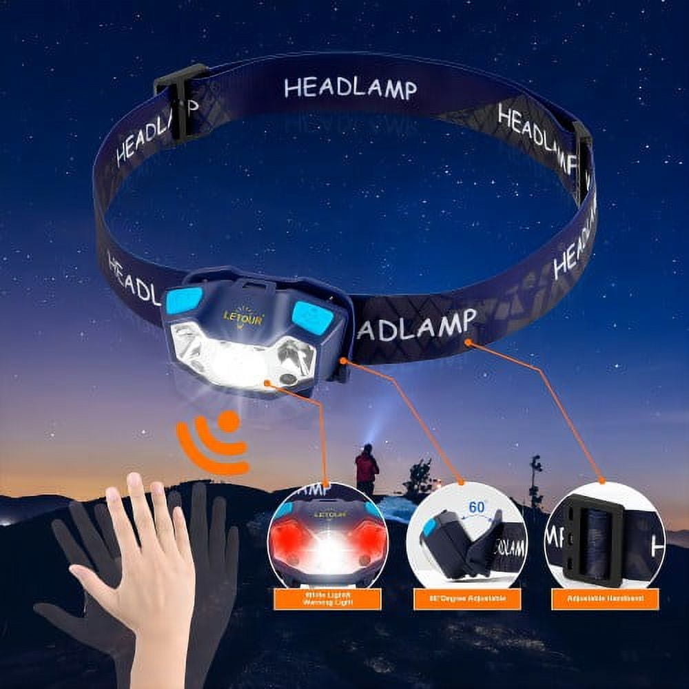 LETOUR 2PCS Lightweight Waterproof 350 Lumen LED Headlamp, Multi-Purpose Outdoor Lighting, Night Life Companion, White And Red Light With 5 Dimming Levels