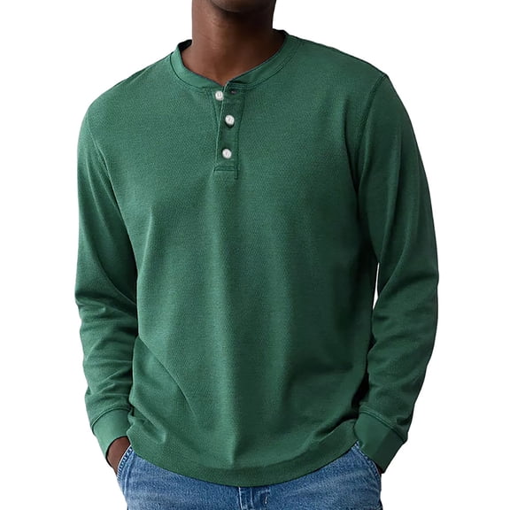 Henley Neck T-Shirt Men Basic Breathable Men's Long Sleeve Tops Tee Shirts Spring Casual Solid Color Button T Shirts