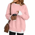 thumbnail image 2 of Women Contrast 2 in 1 Look Crewneck Sweatshirt Side Slit Casual Pullover Top, 2 of 5