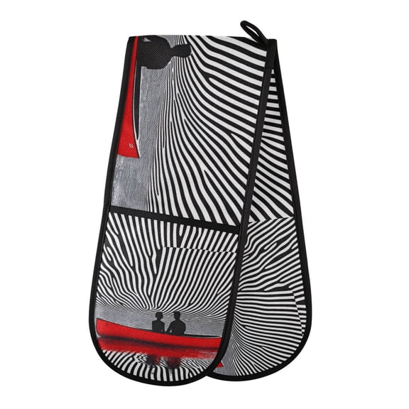 Yayeee Double Oven Mitt Kitchen Heat Resistant Baking 35" x7" Quilted Glove, Red Boat