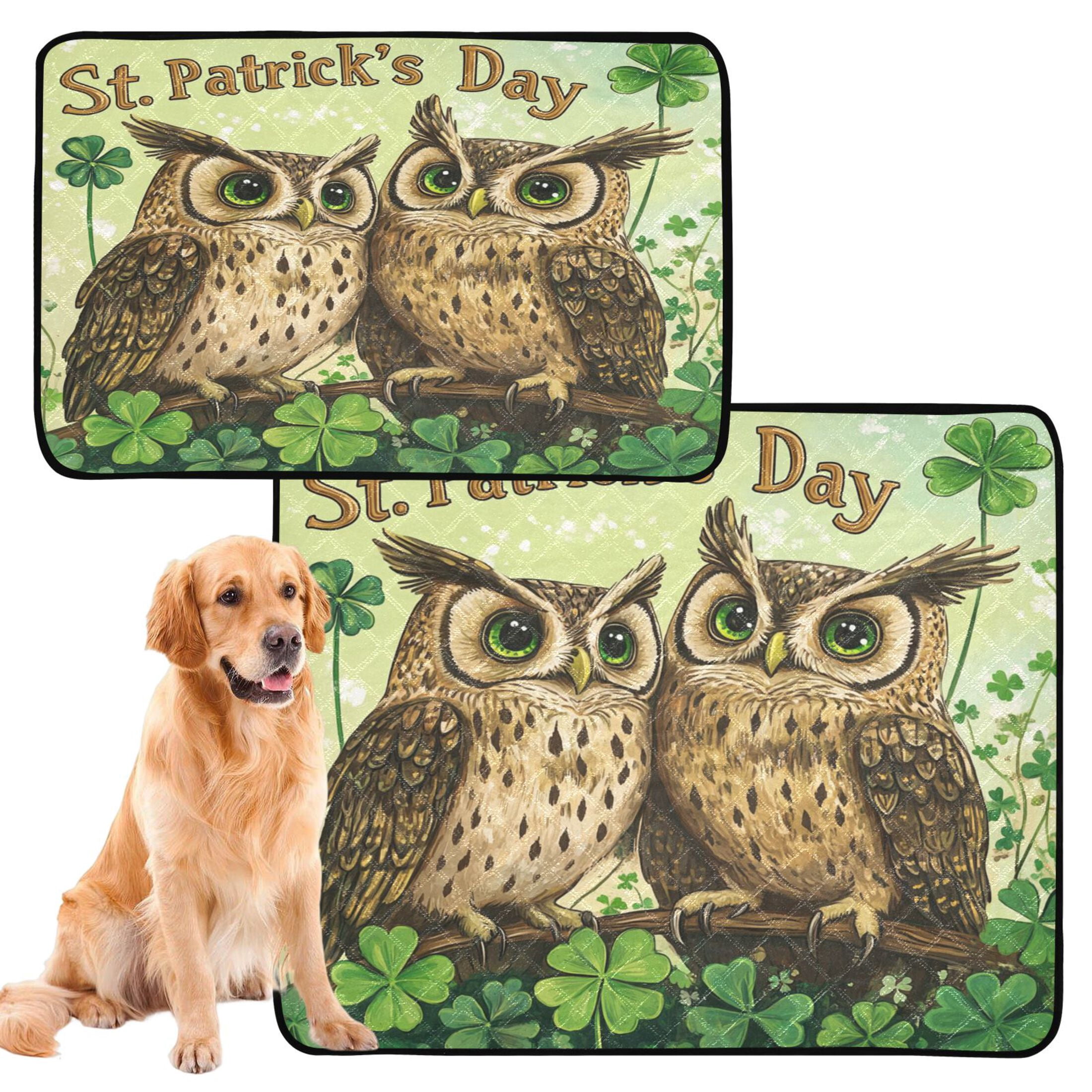 Qxltty Stpatricks Day Cute Owls Cat litter Pads Pet Set of 3 Diaper Mats Center Anti-leakage Layer Absorbent Soft and Comfortable