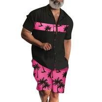 Stamzod Summer Outfits for Men 2 Piece Fashion Short Sleeve Hawaiian Shirt and Shorts Set Casual Loose Vacation Beach Sweatsuits for Men with Pocket Hot Pink M