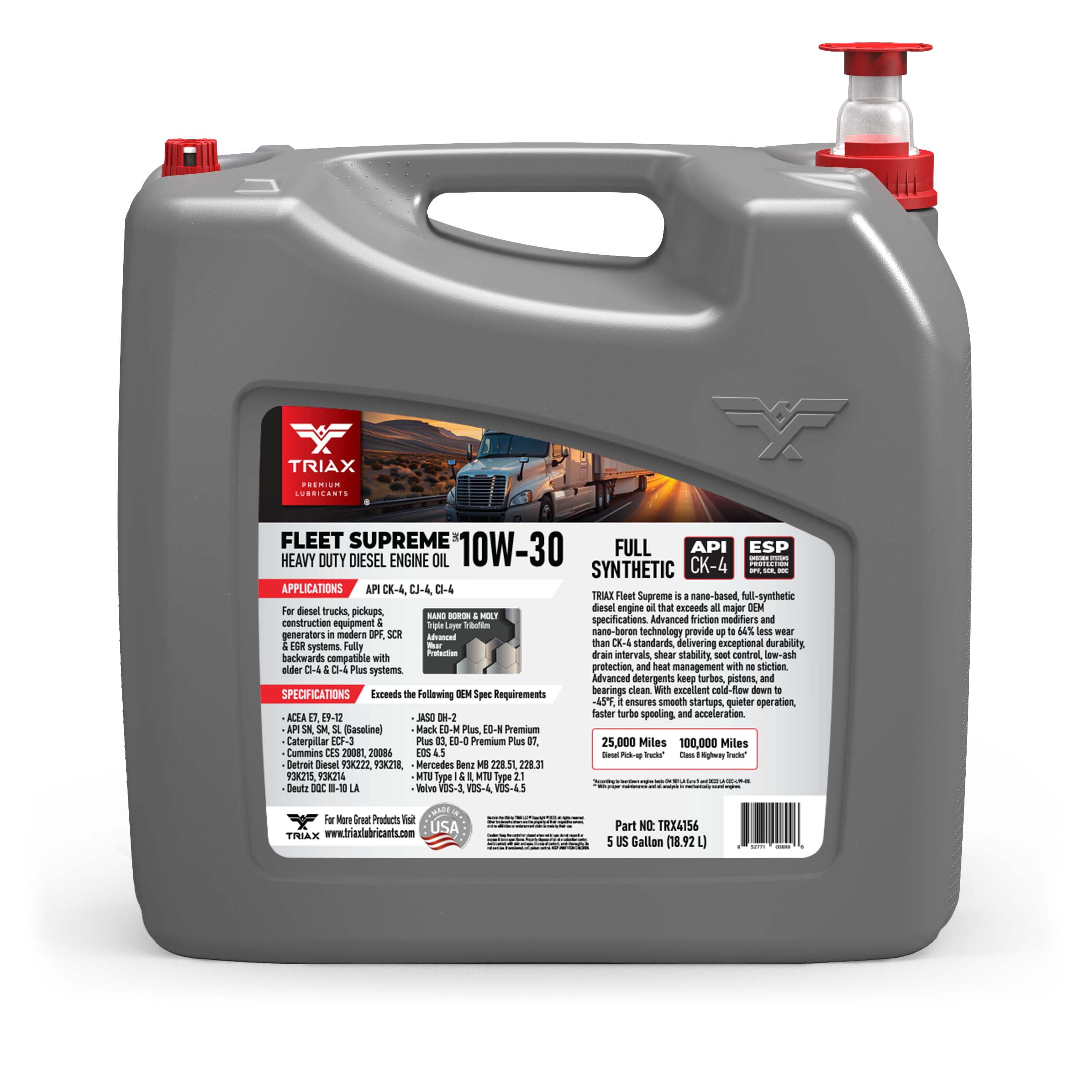 TRIAX Fleet Supreme 10W-30 Full Synthetic, Heavy Duty, Diesel Engine Oil (5 Gallon)