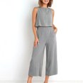 thumbnail image 4 of GEWSEY 2 Piece Sets for Women Summer Cruise Essentials 2025 Travel Outfits Vacation Fashion Lounge Set Sleeveless Matching Set Clothing Wide Leg Crop Pants Airport Loungewear M (Grey, XXL), 4 of 6