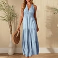 thumbnail image 3 of YABCSAZ Women's Maxi Dress Summer Casual Floral Printed Sleeveless Sundress V Neck Wrap Vacation Cocktail Long Dresses with Pockets, 3 of 7