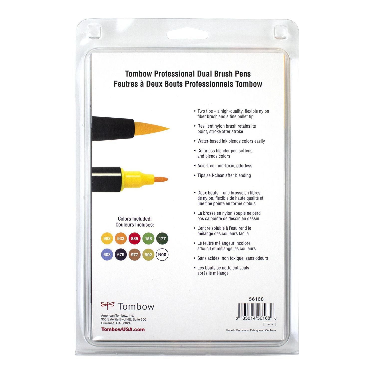 Marqueurs artistiques à pinceau double, couleurs secondaires, paquet de 10 Tombow