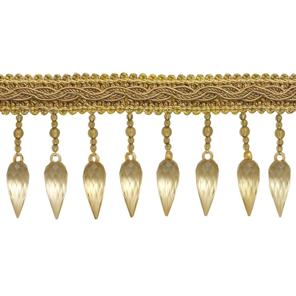 3" Baroque Coll. Decorative Beaded Fringe Trim with Fancy Gimp Braid Header, Large Teardrop Design # B78B, Tan Beige Gold #8633 (Beige Gold, Dark Gold, Tan Beige) Sold By The Yard (36"/3 ft/0.9m)