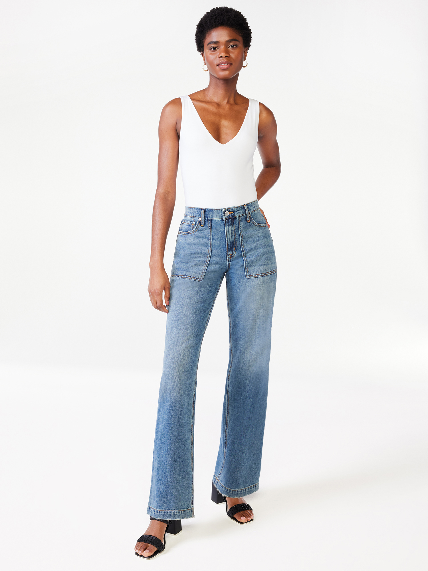 Scoop Women's Low Rise Wide Leg Ripped Jeans - image 2 of 5