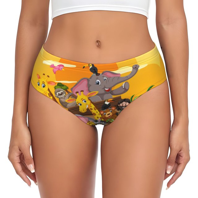 Fotbe Animals on Noah's Ark1 Calzones Estampados para Mujer – Ropa Interior de Algodón, Cómoda, Suave y Elástica-4X-Large