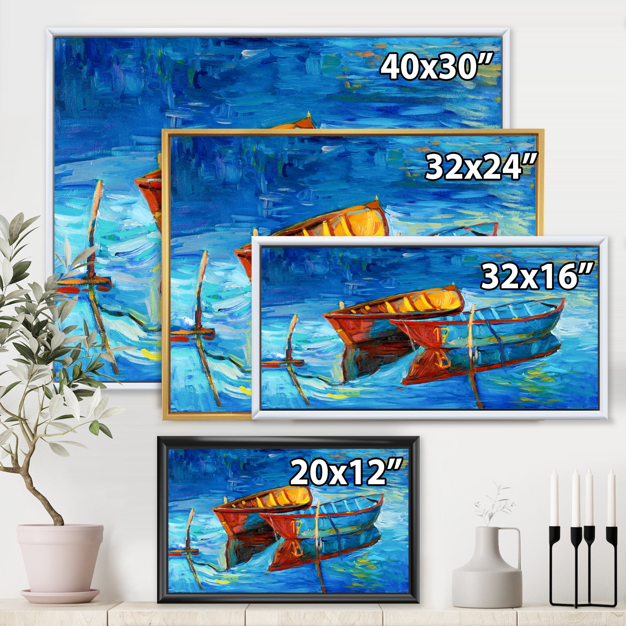 Designart 'Boat At The Lake During Evening Glow III' Nautical & Coastal Framed Canvas Wall Art Print