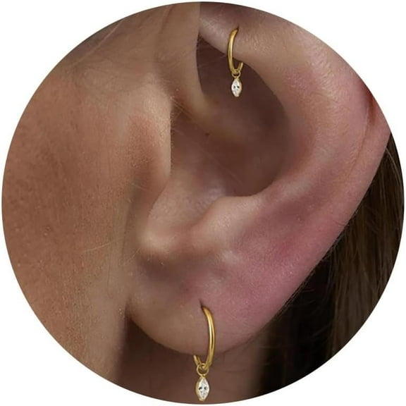 16G 18G Titanium Dangle Huggie Hoop, Cartilage Conch Helix Hoop Earring, Rook Conch Piercing Jewelry