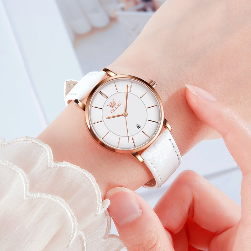 OLEVS Watches for Women Waterproof Womens Wristwatches Analog Quartz Ultra Thin Watches Leather Strap Watches with Date Calendar Ladies Watches Gifts Reloj para Mujer