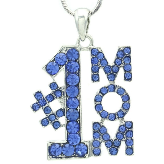 Blue Number One #1 Mom I Love You Pendant Necklace Mothers Day Gift Charm