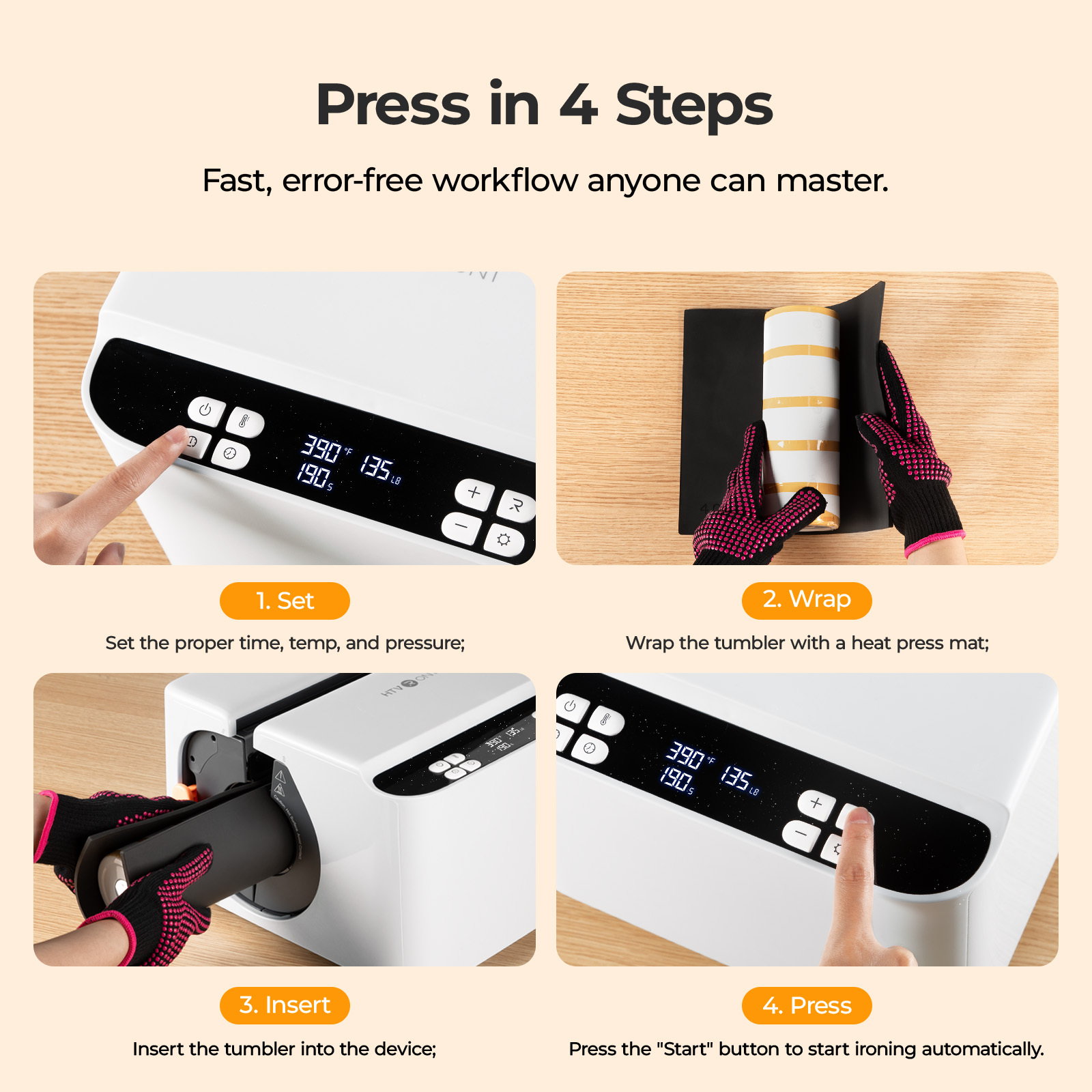 HTVRONT Auto Tumbler Heat Press - Update A200 Tumbler Heat Press Machine, Adjustable Pressure & Switchable Heat Plate Attachment, 4 Memory Modes for 15 OZ, 16 OZ, 20 OZ, 30 OZ Tumblers & Glasses