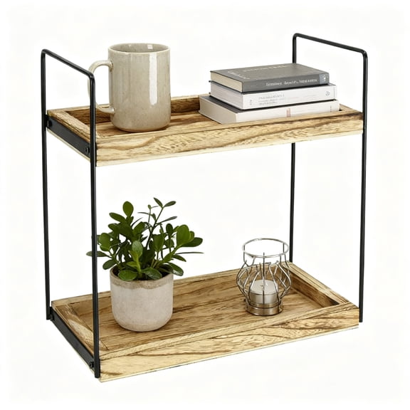 Nordwen 2-Tier Wooden Shelf Organizer for Bathroom, Countertop Makeup Storage Rack with Metal Frame, 33.5x17x33cm