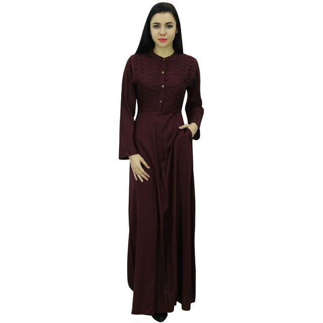 Bimba Robe Jilbab à Manches Longues pour Femmes avec Col Mandarin et Poches