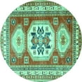 thumbnail image 1 of Ahgly Company Machine Washable Indoor Round Geometric Turquoise Blue Traditional Area Rugs, 8' Round, 1 of 4