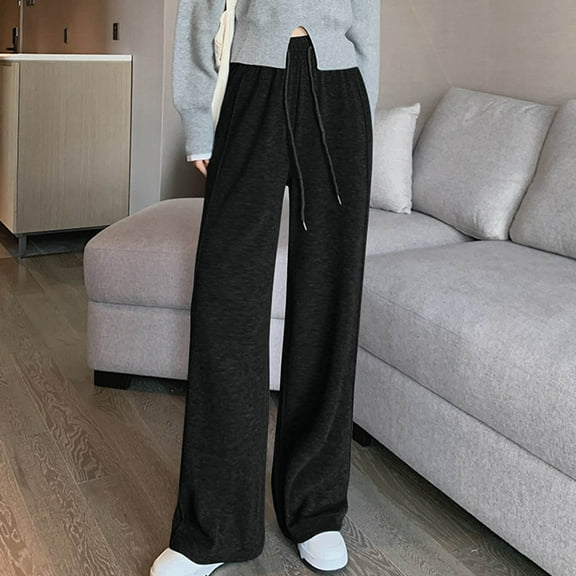 Roncen Women's Draped Knit Wide Leg Pants - Soft Relaxed Fit with Drawstring Waist & Pockets, Casual Athletic Lounge Trousers