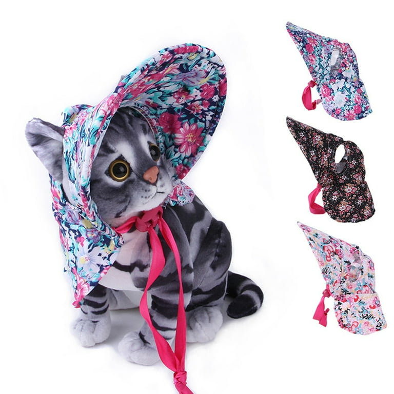 Waroomhouse Pet Sun Hat Adjustable Tie Rope Big Brim Floral Print