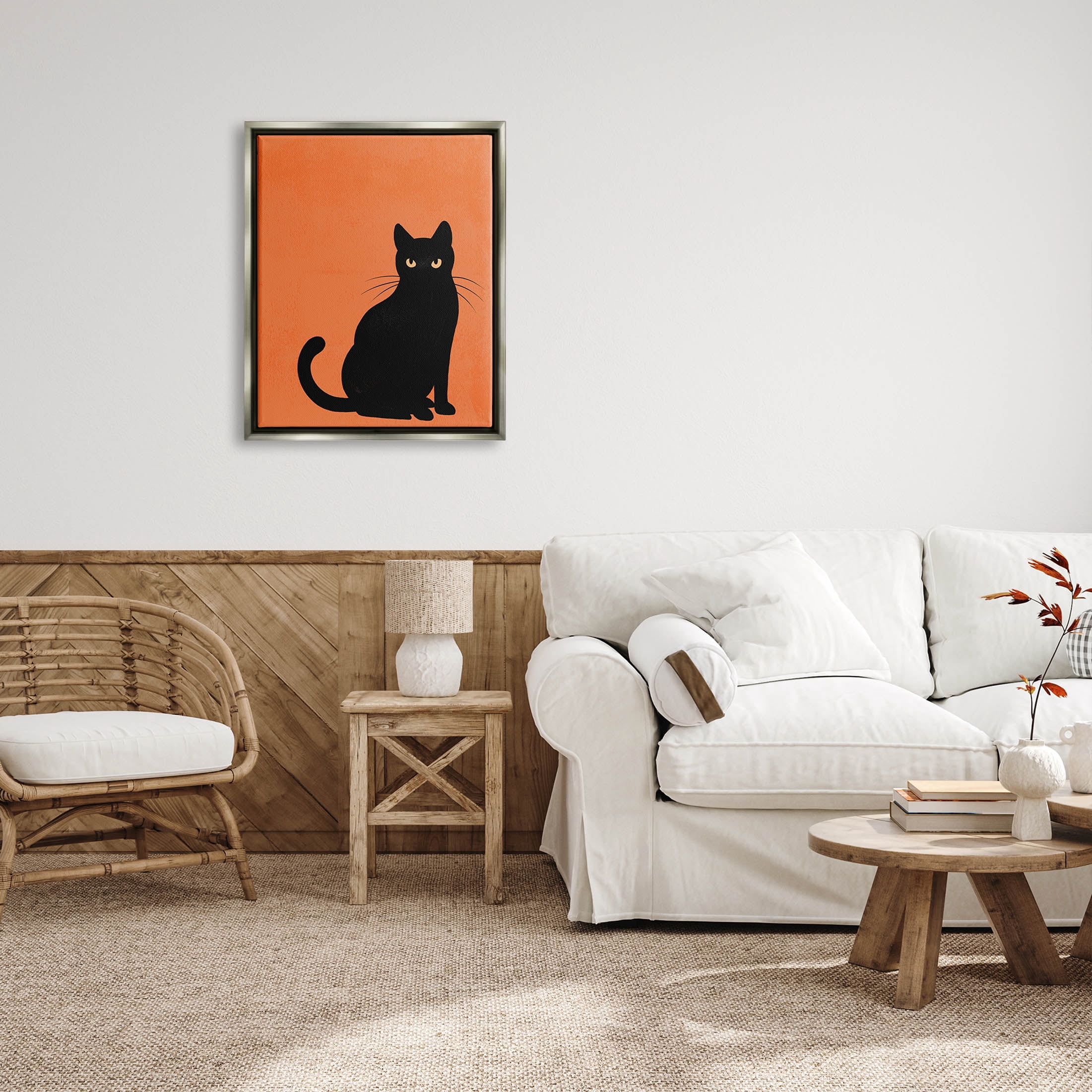 Stupell Industries Bold Black Cat Silhouette Graphic Art Luster Gray Floating Framed Canvas Print Wall Art, Design by Jo Taylor