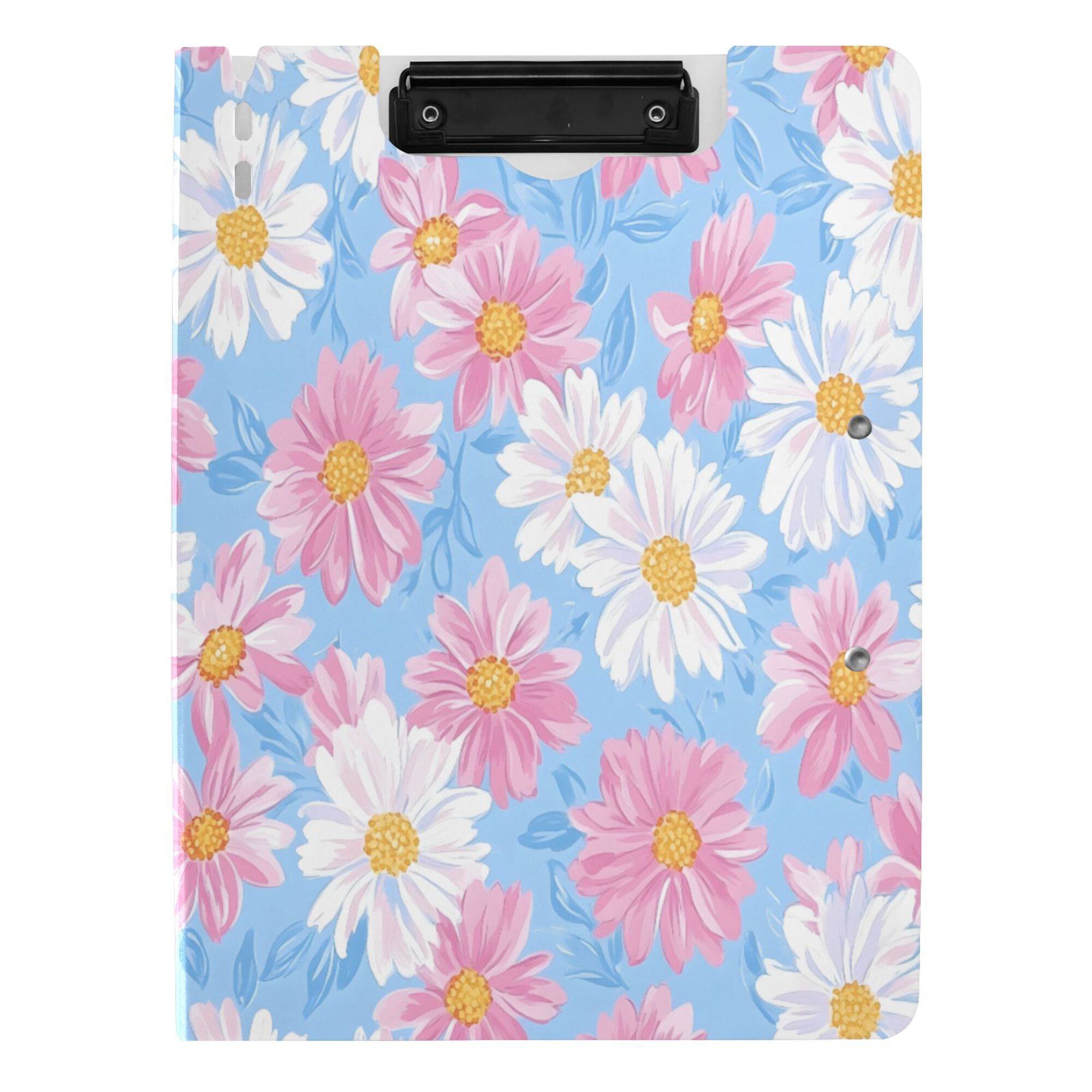 FORMRS A4 Clipboard Folder with Pen Holder Horizontal Foldable School Office Binder, Pink Daisy