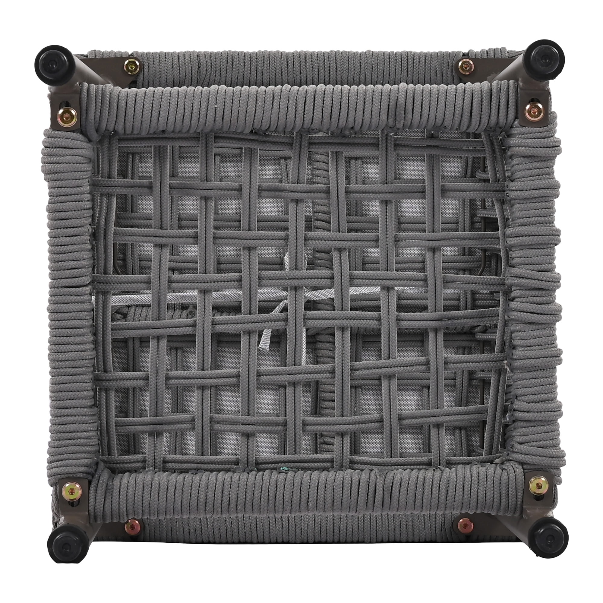Aukfa 6-Piece Outdoor Furniture Set, Rope Weave Patio Conversation Set w/ Wood Table & Icebox, Gray