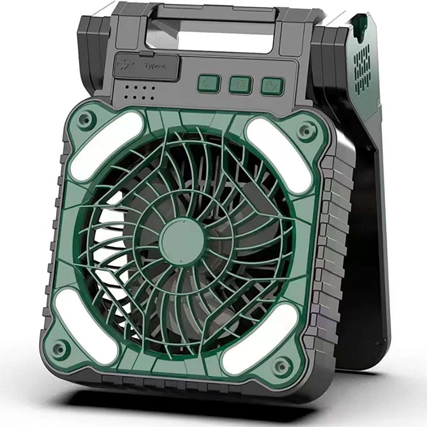 Solar Camping Fan with Light, 4 Speeds USB Rechargeable Solar Powered Fan with Timer, 90° Folding Portable Desk Fan with Power Bank Feature for Hurricane Outages Outdoor Camping Fishing Travel BBQ