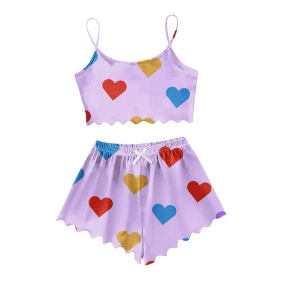 XINXIAOO Women's Heart Print Casual Pajama Shorts Set Christmas Pajamas for Boyfriend And Girlfriend Womens Shorty Pajamas Set Sleepwear for Women Shorts Set Womens Pajamas Set plus Size Womens