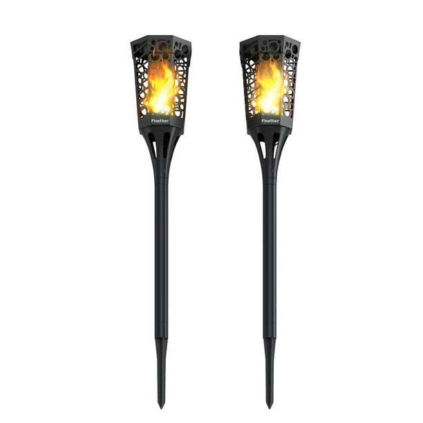 Finether Solar Lights Outdoor Waterproof Dancing Flickering Flame Torch  Lights Solar Spotlights Landscape Decoration Lighting Dusk to Dawn Auto  On/Off 