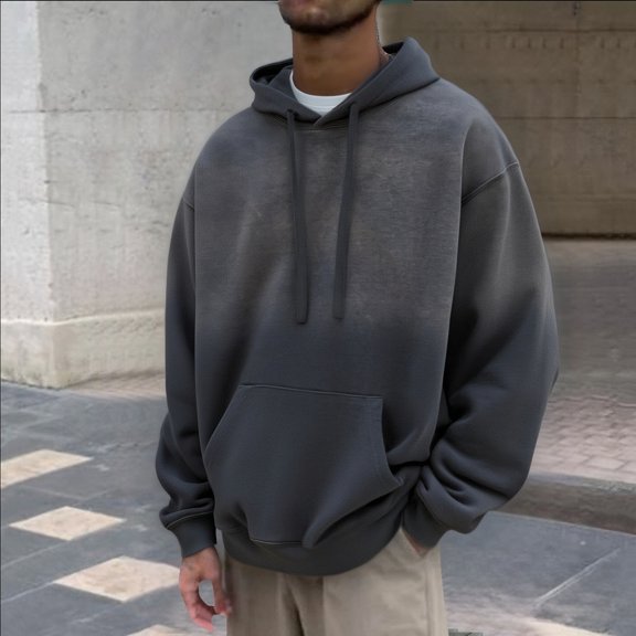 FAOWME Men's Hoodies With Pockets Long Sleeve Gradient Drawstring Comfortable Loose Fit Sweatshirt For Autumn Winter Daily Wear Grey L