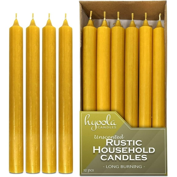 Hyoola 10" Rustic Mustard Yellow Dripless Dinner Candles Unscented Paraffin Wax with Cotton Wicks, 12-Pack