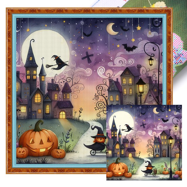 Hilo Algodón Ecológico Bordado Punto Cruz Casa Halloween Con 11CT 50x50cm