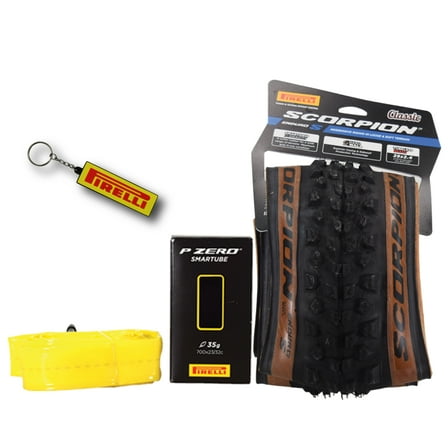 Pirelli Scorpion Enduro S Classic Tan 60-622 (29x 2.4) MTB Bicycle Tire & SmarTUBE 23/32-622 Set- Designed for Demanding XC Courses, 60TPI and Hard Wall Casing- Mountain Bike Tire w/Keychain