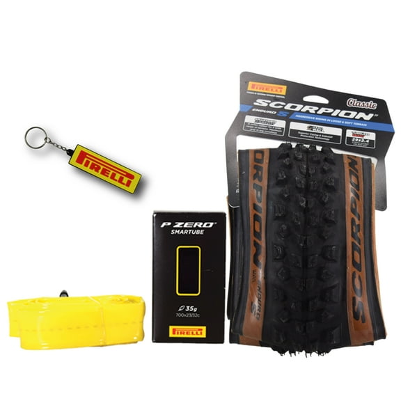 Pirelli Scorpion Enduro S Classic Tan 60-622 (29x 2.4) MTB Bicycle Tire & SmarTUBE 23/32-622 Set- Designed for Demanding XC Courses, 60TPI and Hard Wall Casing- Mountain Bike Tire w/Keychain