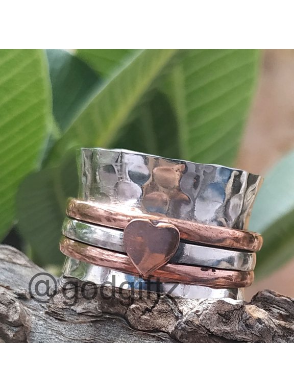 Solid Heart Spinner Ring, Meditation Ring, Silver Spinning Ring, Fidget Ring, Copper Heart Ring, Worry Ring, Anxiety Ring, Woman Ring Gift