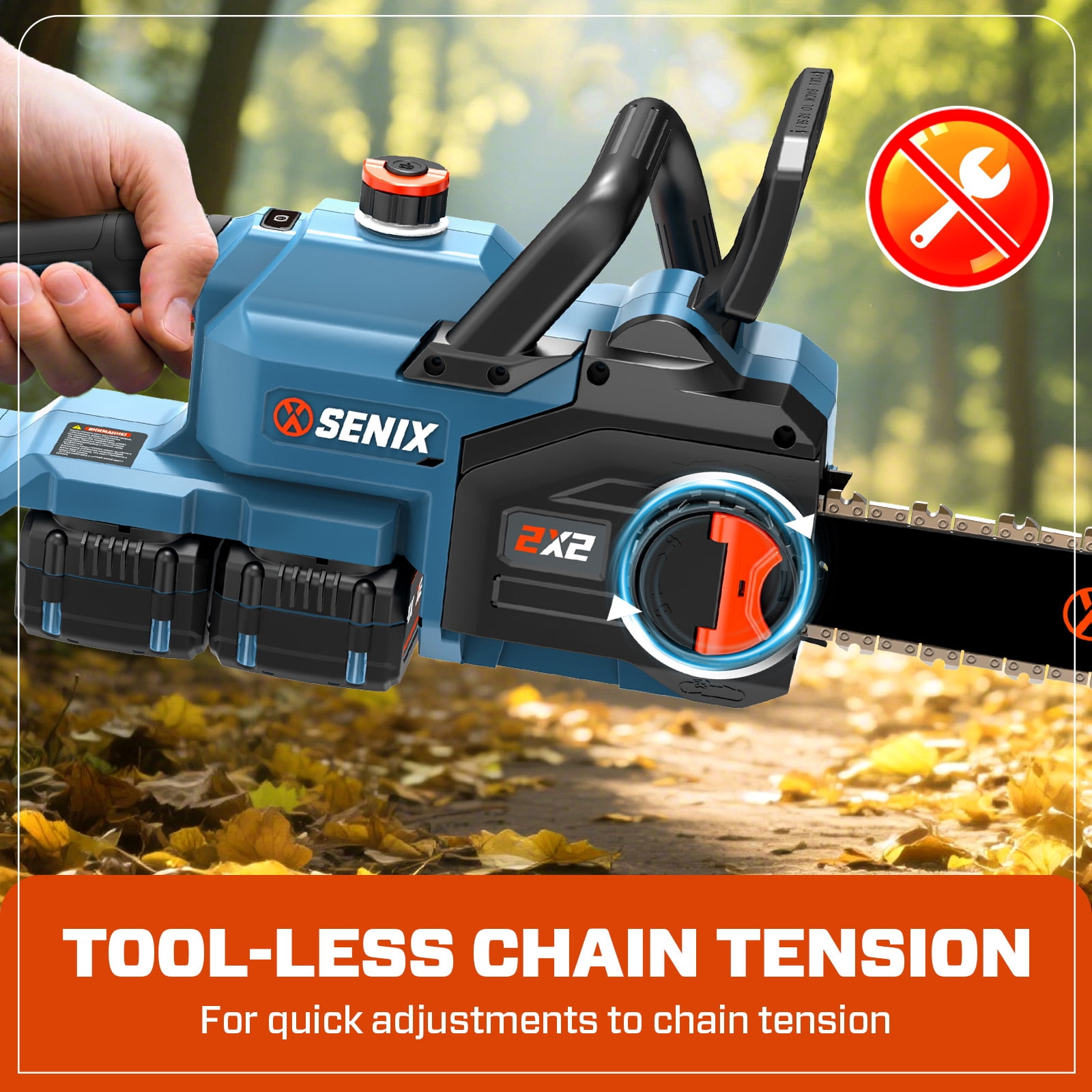 Senix 40V 14-Inch Brushless Cordless Chainsaw w/ Auto Oiler & Tool-Free Tension, 2 x 4Ah Batteries & Charger